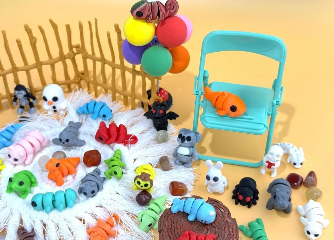38 Pcs Mini 3D Printed Animals Figures Set,Cute Tiny Animal Flexible Fidget Toy,