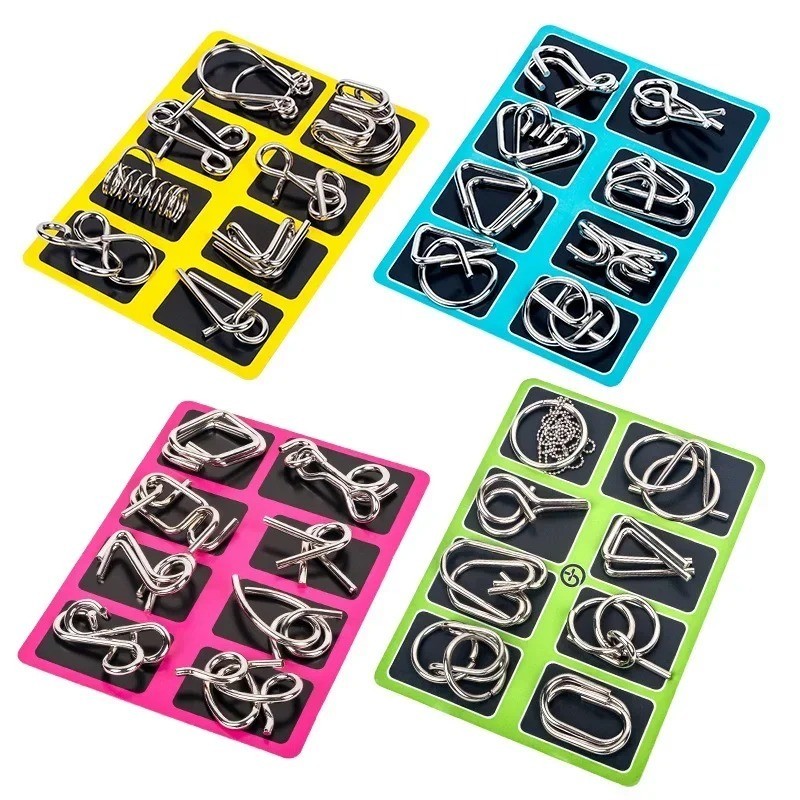 8Pcs/Set Metal Montessori Puzzle Wire IQ Mind Brain Teaser Puzzles Children Adul