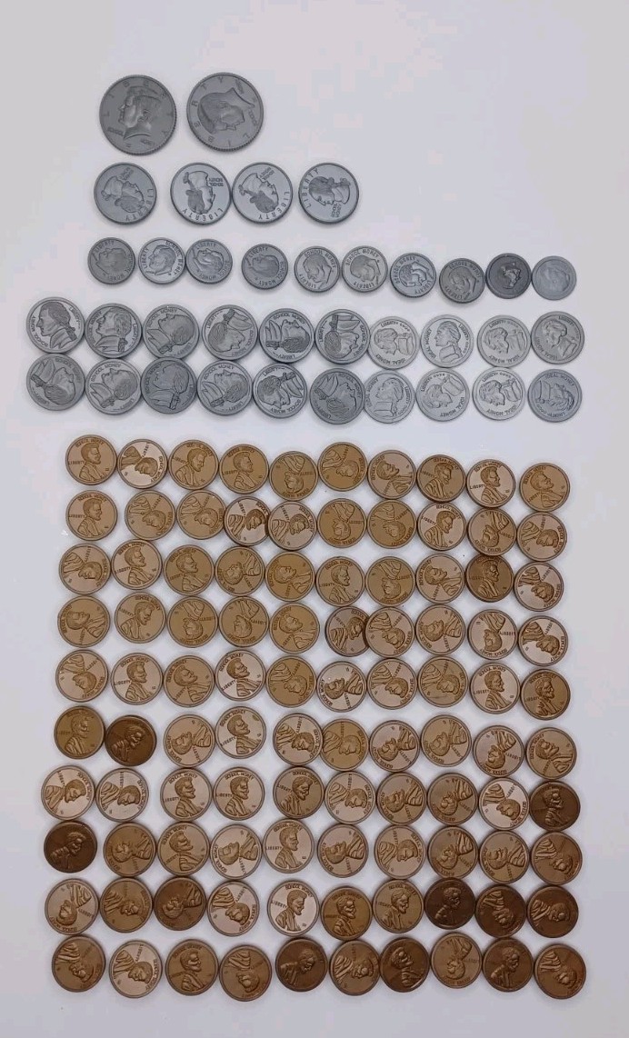 Play Money Coin Lot Of Plastic Coins With Hook & Loop For Felt Board