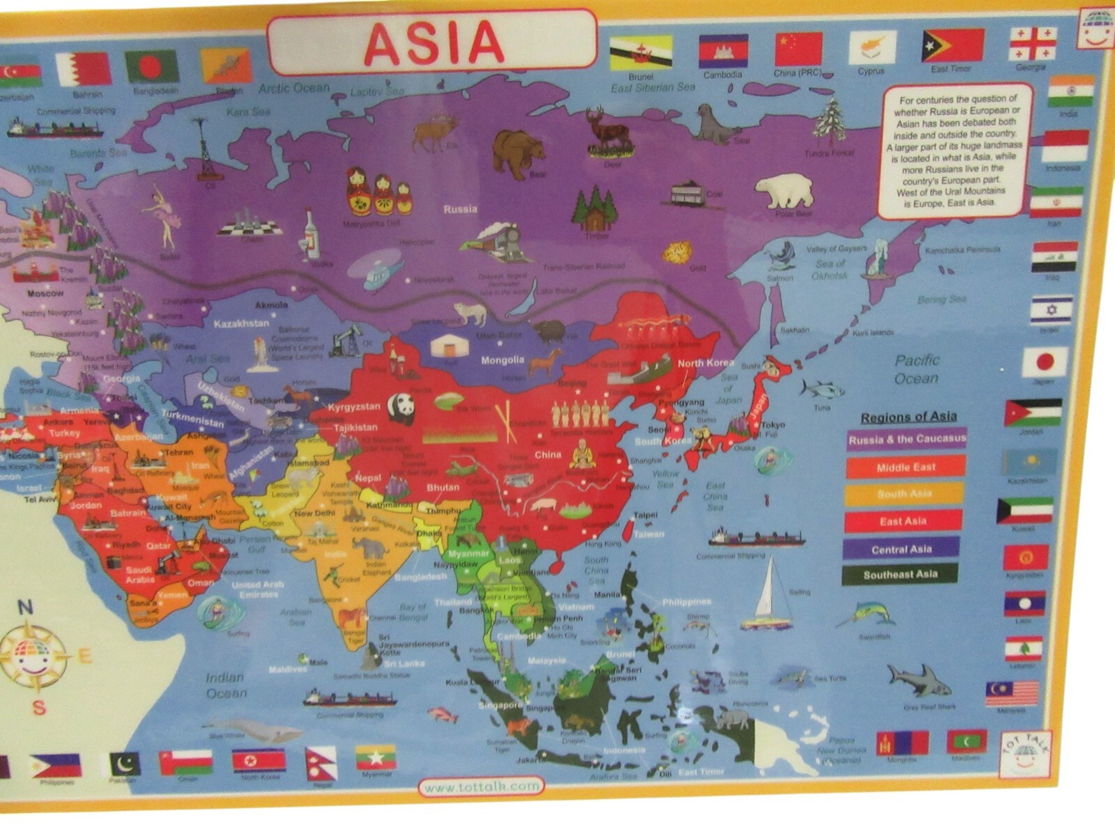 Asia Map Laminated Dry Erase Writable Washable Educational Placemat 11.5″x17.5″
