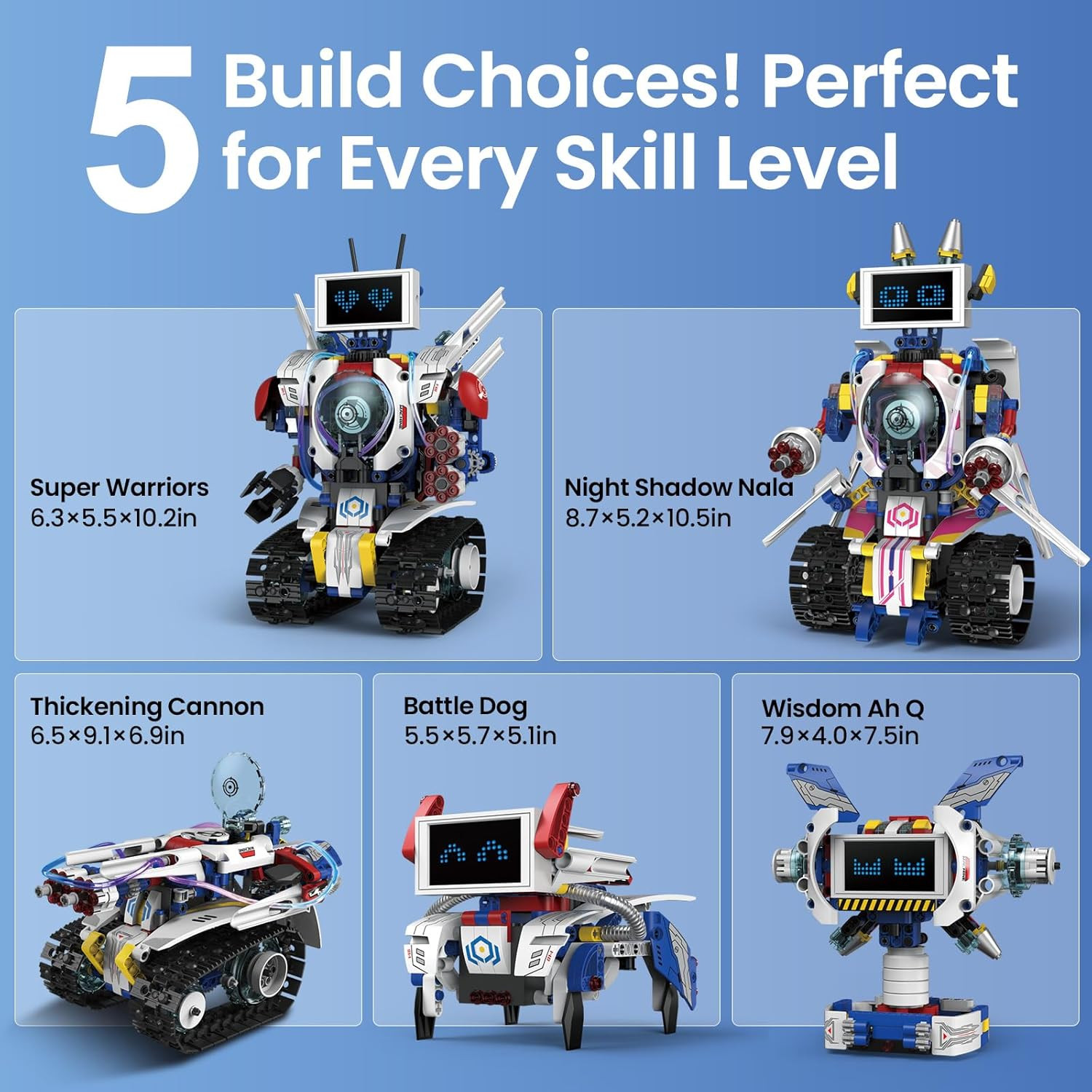 5-In-1 STEM Robot Building Kit for Kids Ages 6-16, Remote & App Controlled, Rech