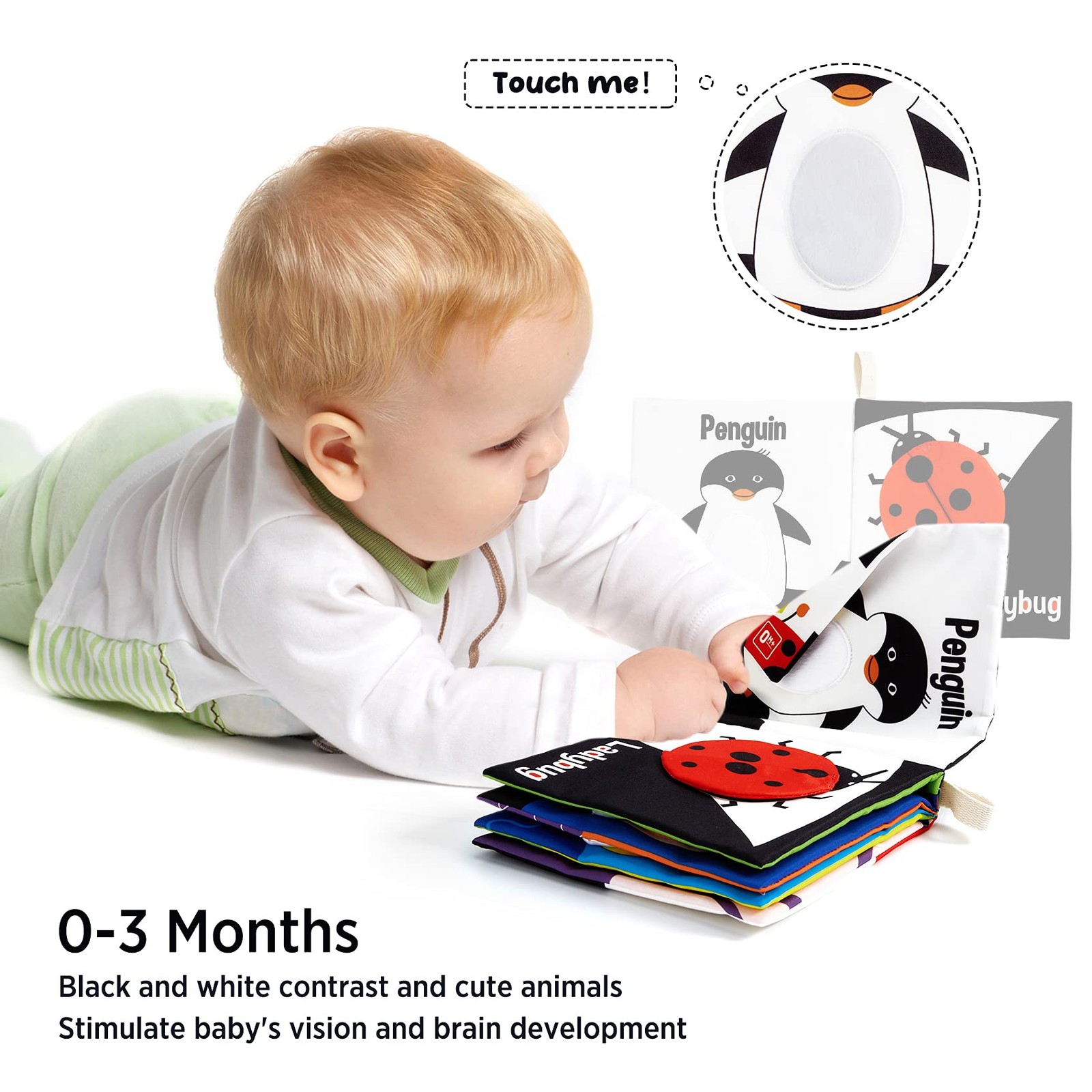 beiens Soft Baby Books – High Contrast Black & White Touch Small, Black,white
