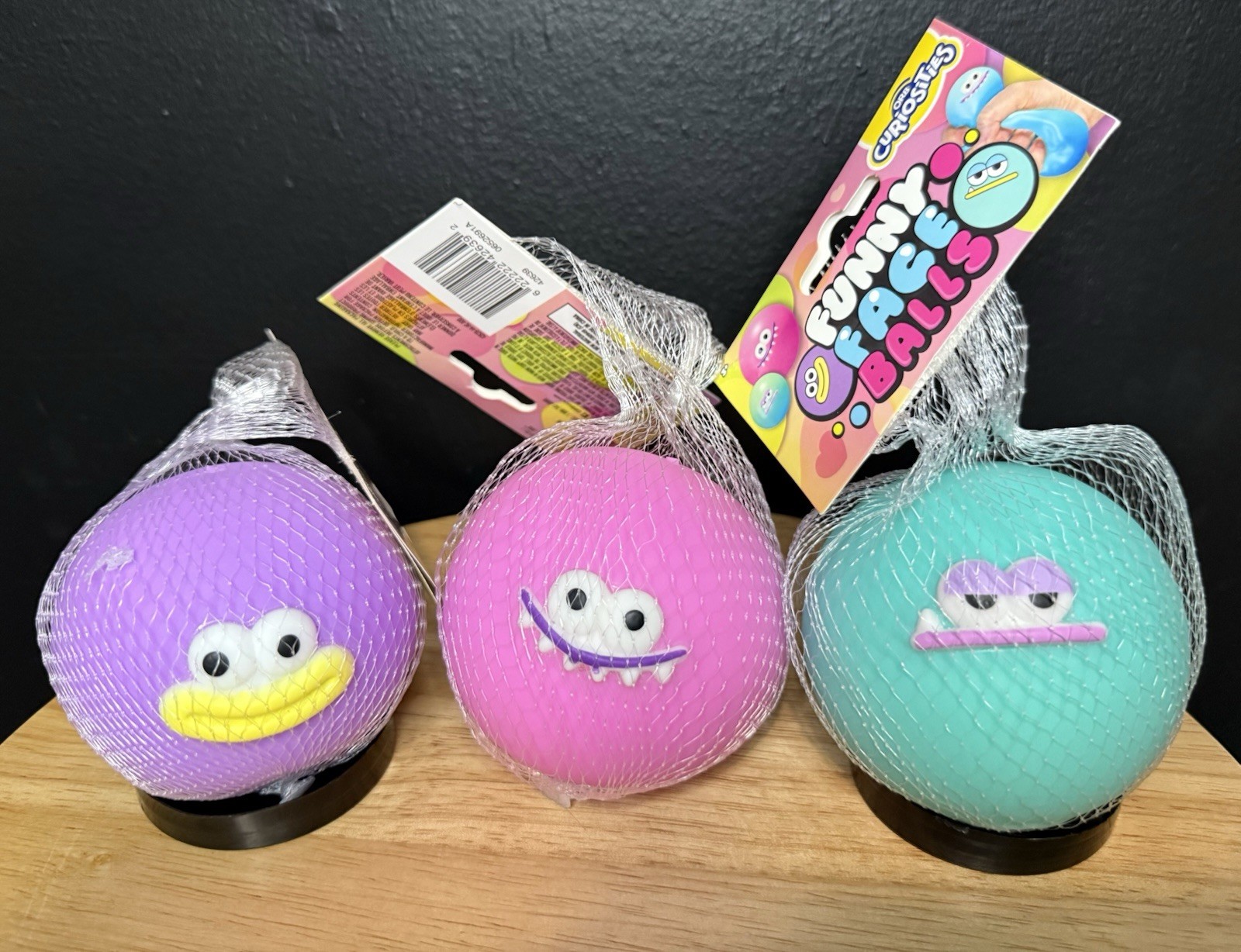 Viral Orb Curiosities Funny Face Balls Squishy (Purple, Teal, Pink) Lot Of 3