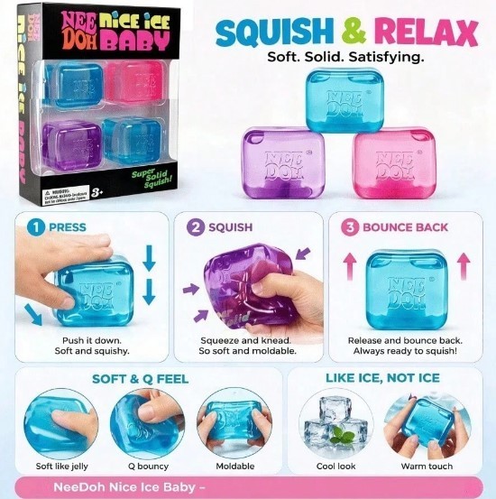 NeeDoh Nice Ice Baby 4 pack Nee Doh Mini Nice Cubes Pink Blue Purple NEW SEALED