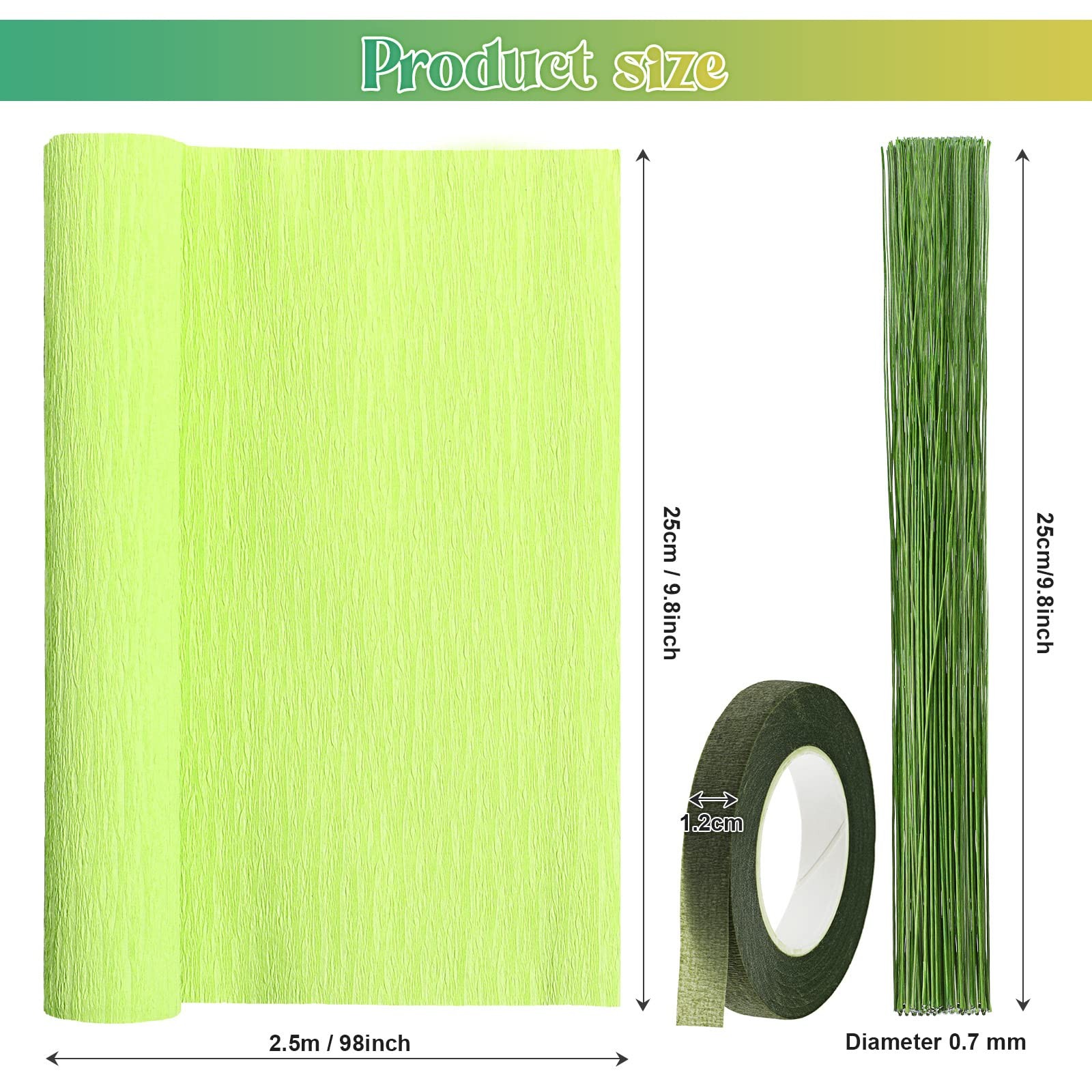 Gersoniel 57 Pcs Crepe Paper Flower DIY Kits 6 Rolls 35g Papel Green Series