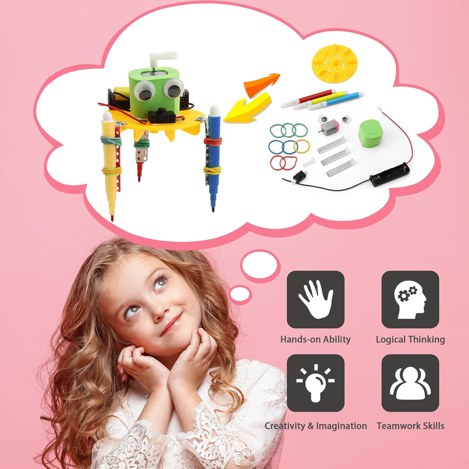 Bulk STEM Craft Kits for Kids 8-12: 4-Pack Doodling Robot Building Kits, Classro