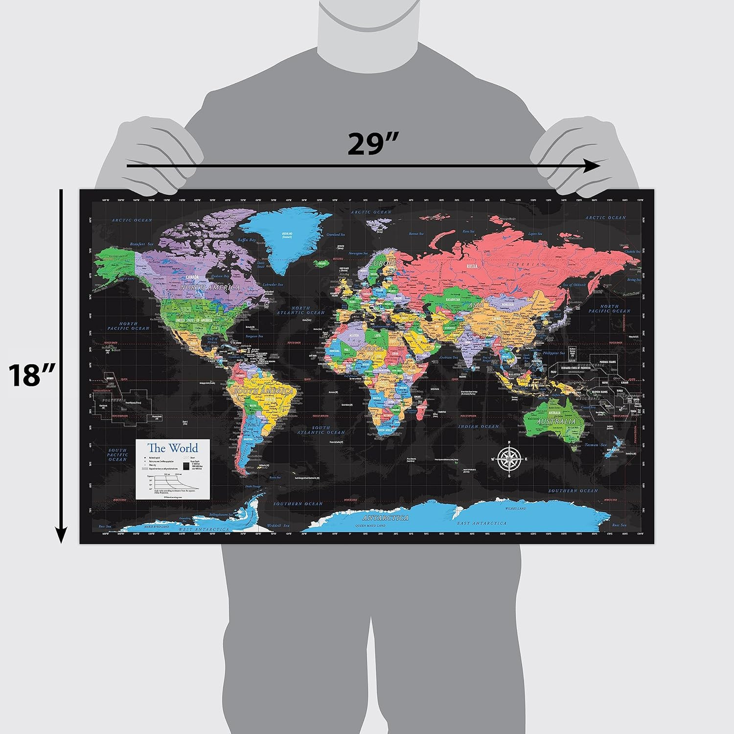 Laminated World Map & US Map Poster Set – 18″ X 29″ – Wall Chart Maps of the Wor