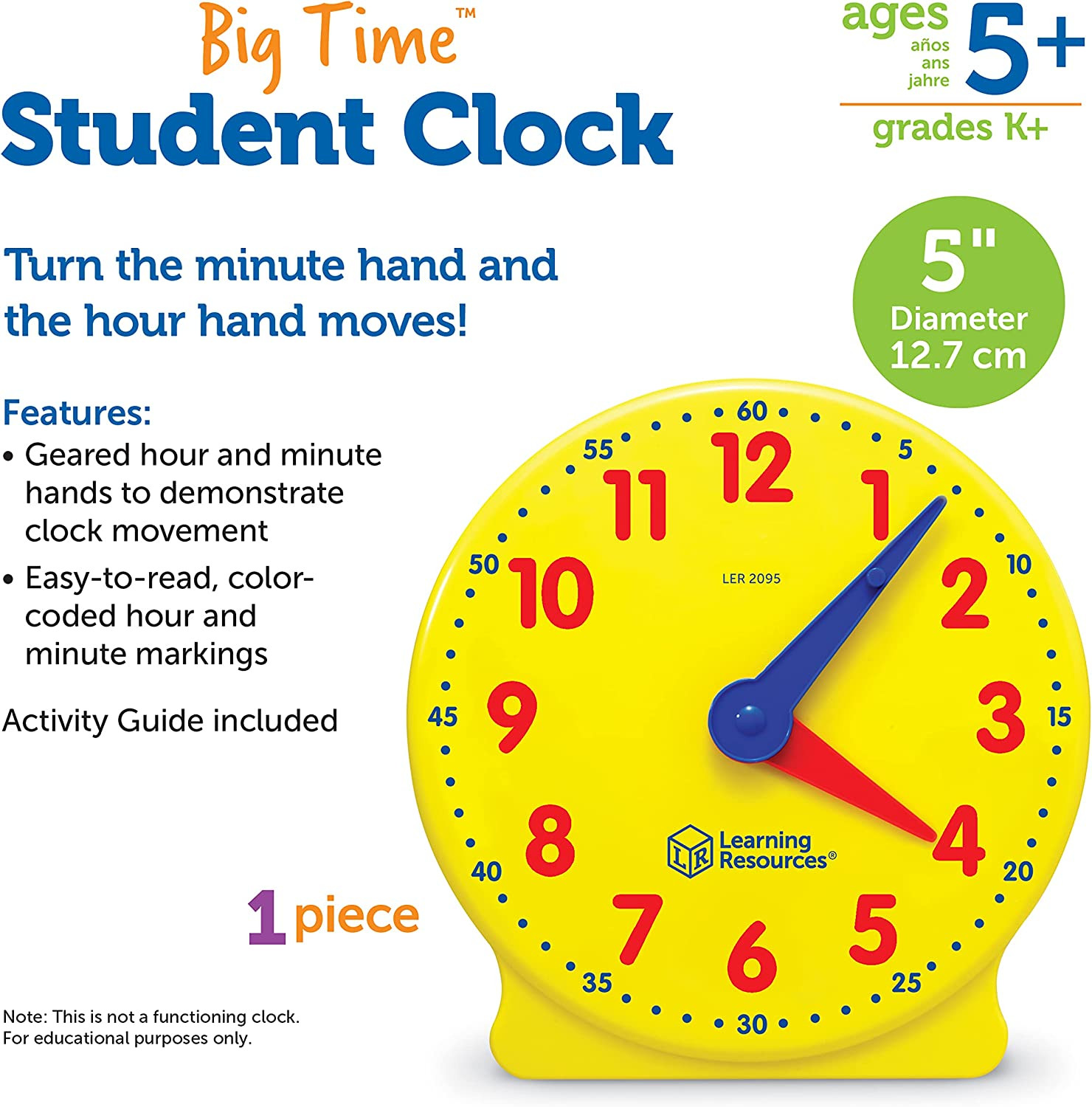 Big Time Student Clock, Teaching & Demonstration Clock, Develops Time and Early