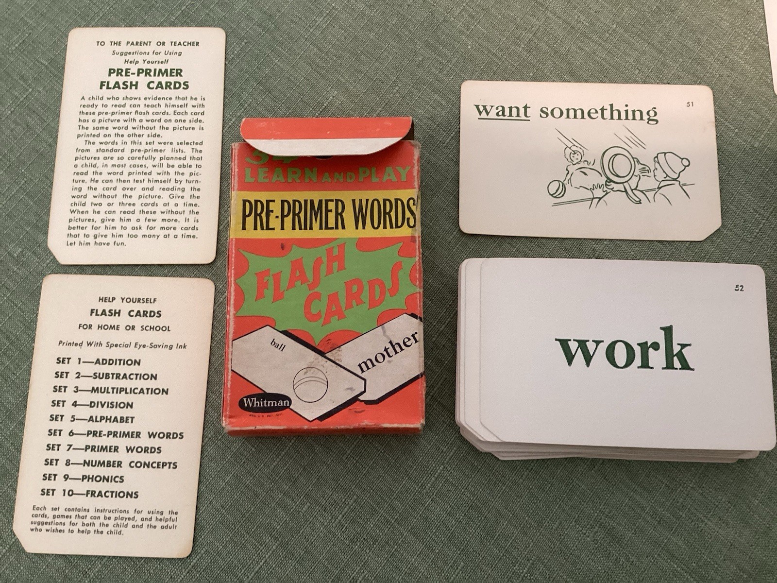 VTG WHITMAN 1960s LEARN AND PLAY Flash Cards Phonics & Pre-Primer Words PREOWNED