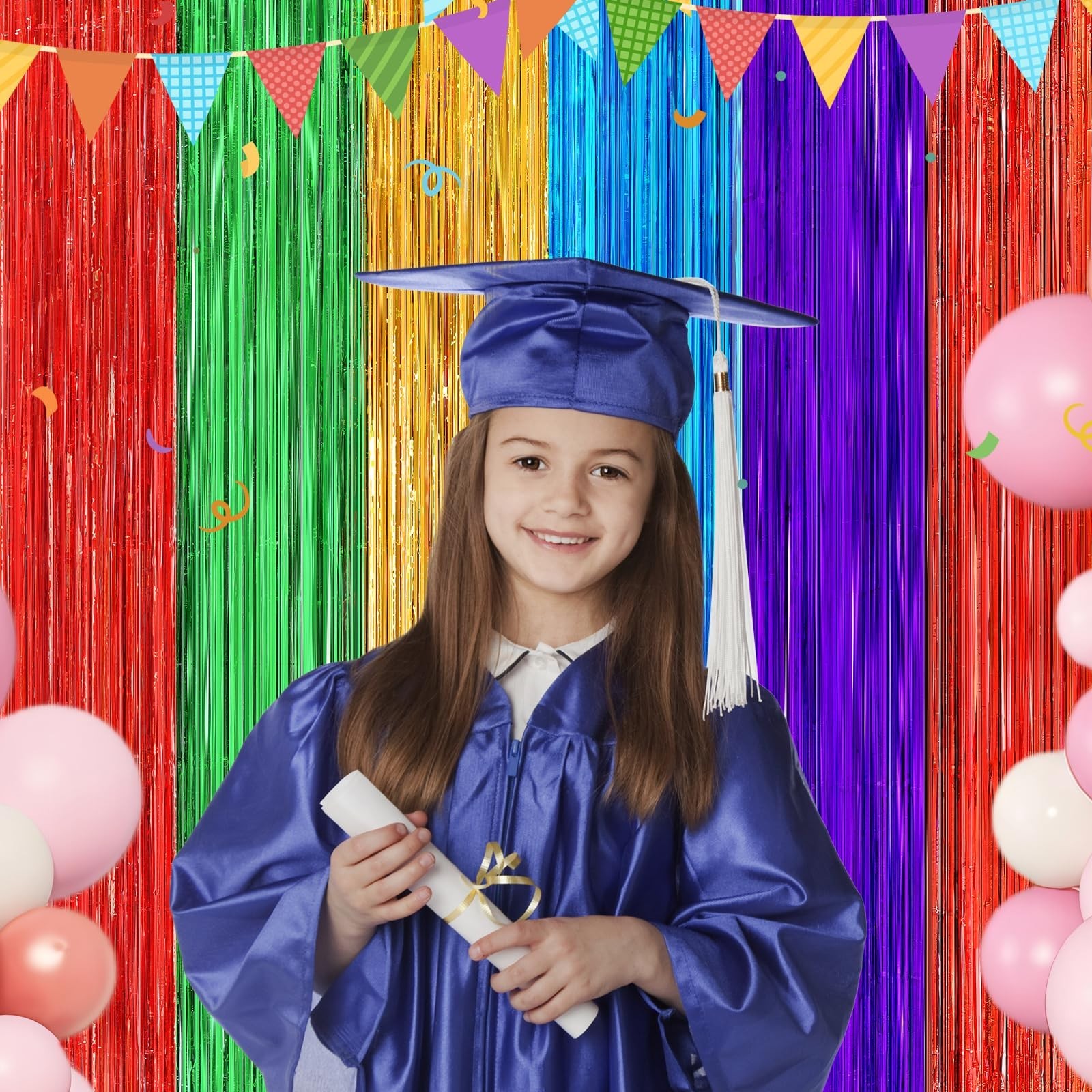 2 Pack Rainbow Foil Fringe Curtains, 3.3ft x 6.6ft Mexican Style Rainbow Stre…