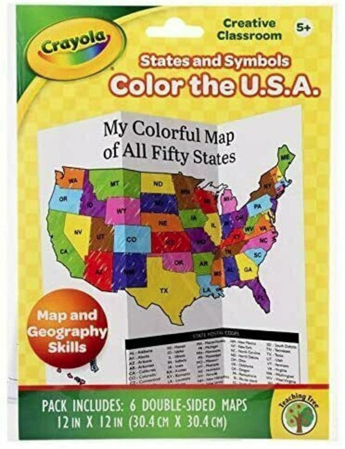 Caryola Color The USA Kits by Teaching Tree 6 pack double sided maps 12X12 Age5+
