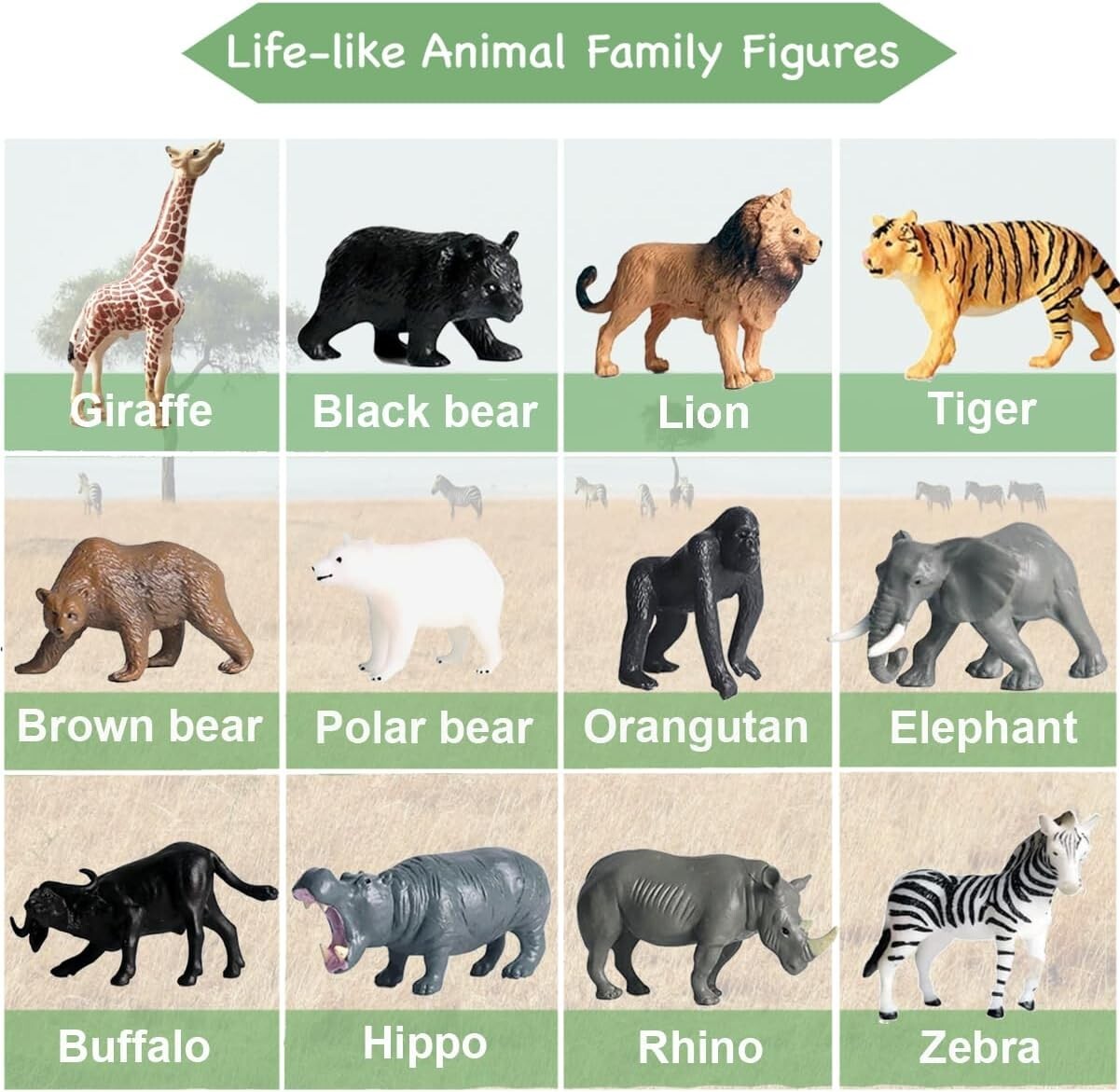 12 Pcs Mini Safari Animals Figures Toys, Realistic Jungle Zoo Animal Figurines