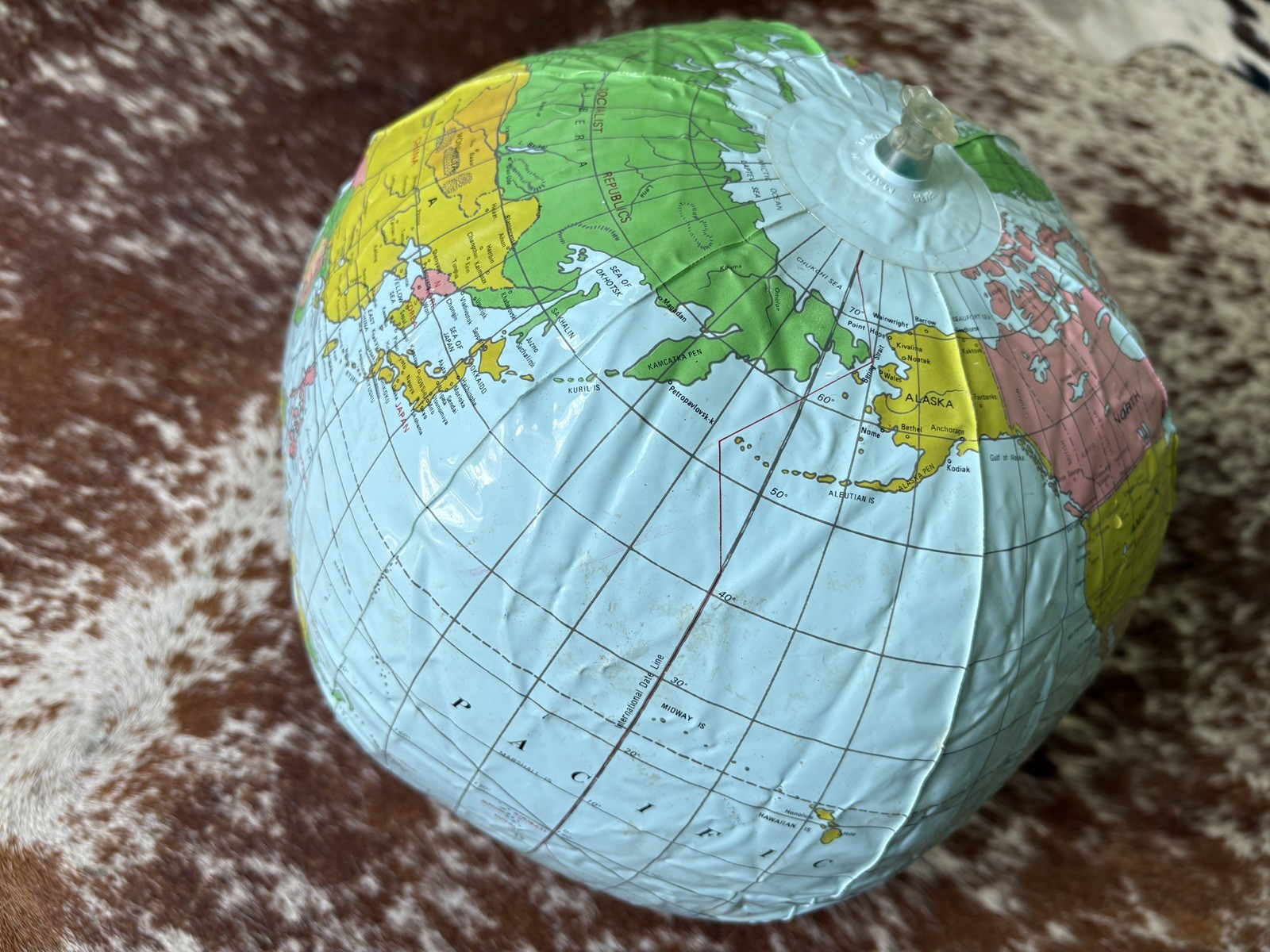 Vintage Vinyl Inflatable World Globe Map USSR West Germany 1980s