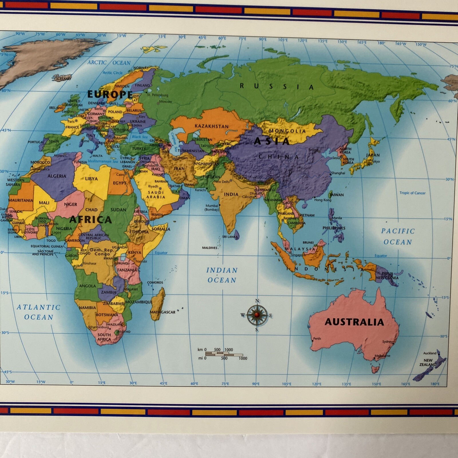Houghton Mifflin Eastern & Western Hemisphere Double Side Map 11”x17” I53583