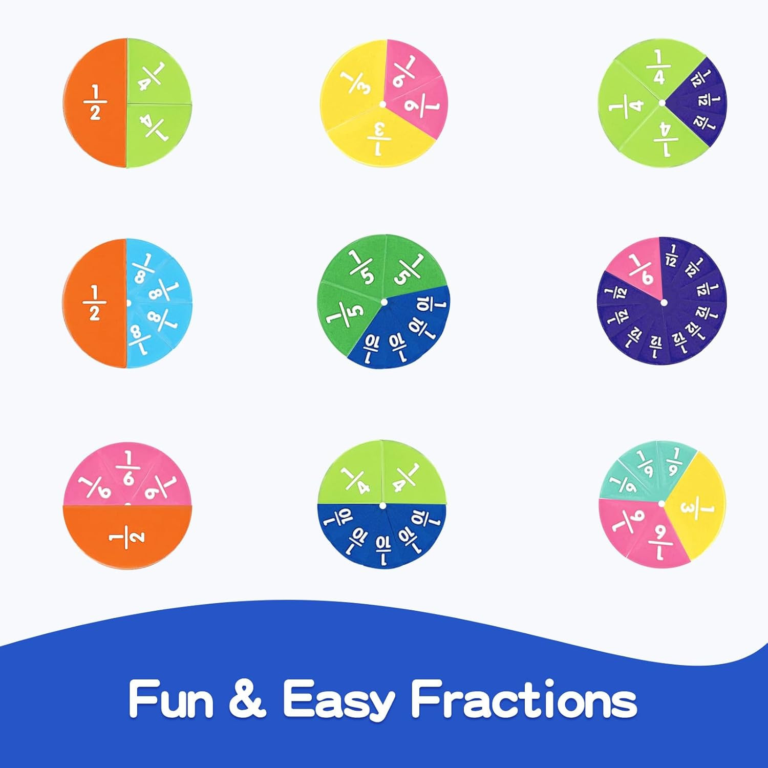 Montessori Magnetic Fraction Educational Puzzle Tiles & Circles Set Math 6 yrs u