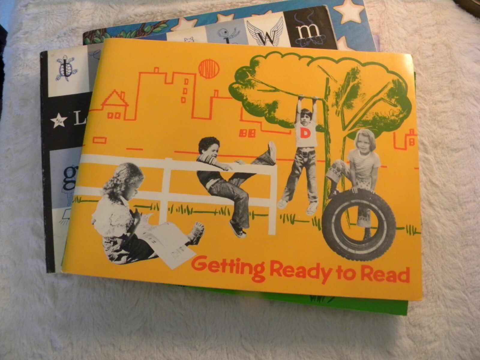 vintage Houghton Mifflin Getting Ready to Read 71 plastic toys, 6 wkbks, letters