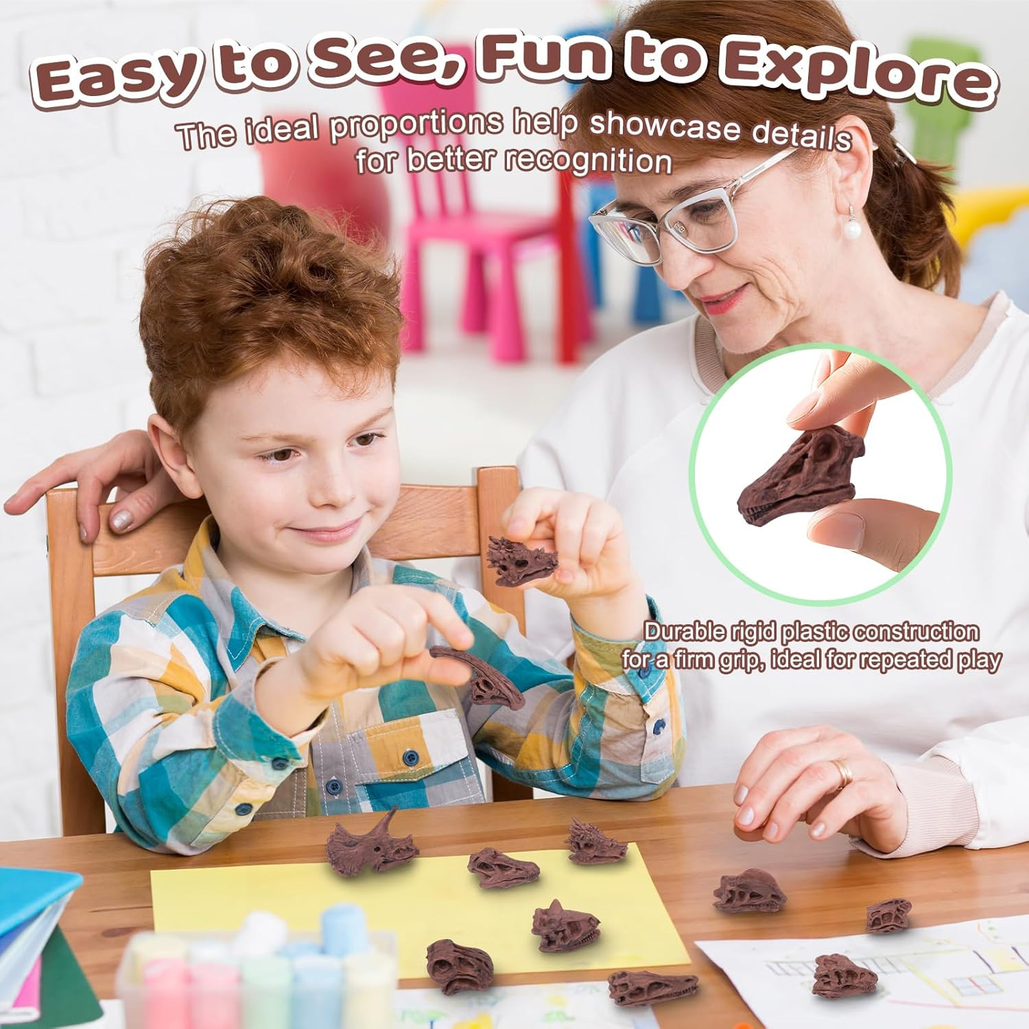 24-Piece Dinosaur Bone for Sandbox, Realistic Dinosaur Figure Plastic Dino Skull