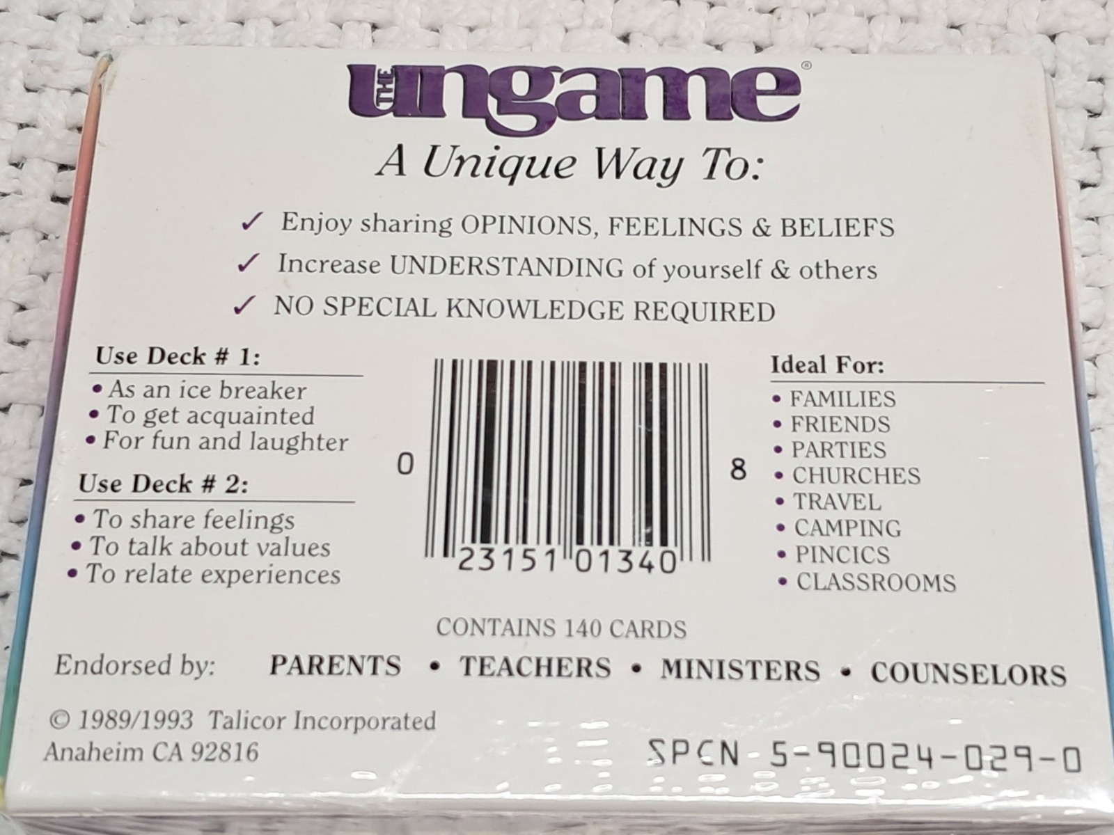 THE UNGAME Children Kids Version SELF EXPRESSION HELP , Brand New, Sealed
