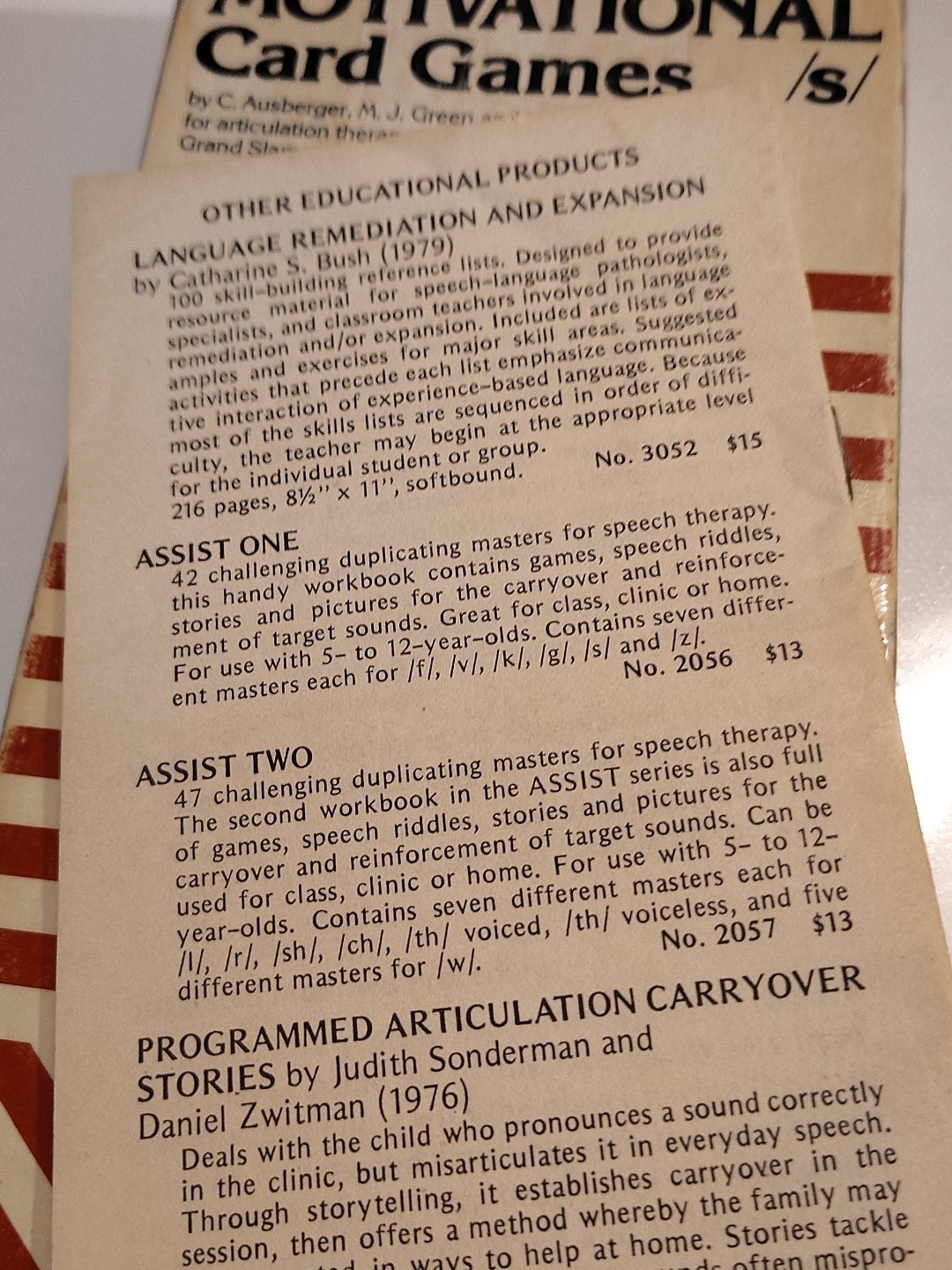 Rare Vintage 1979 Speech Articulation Therapy S Sounds Motivational Card Games