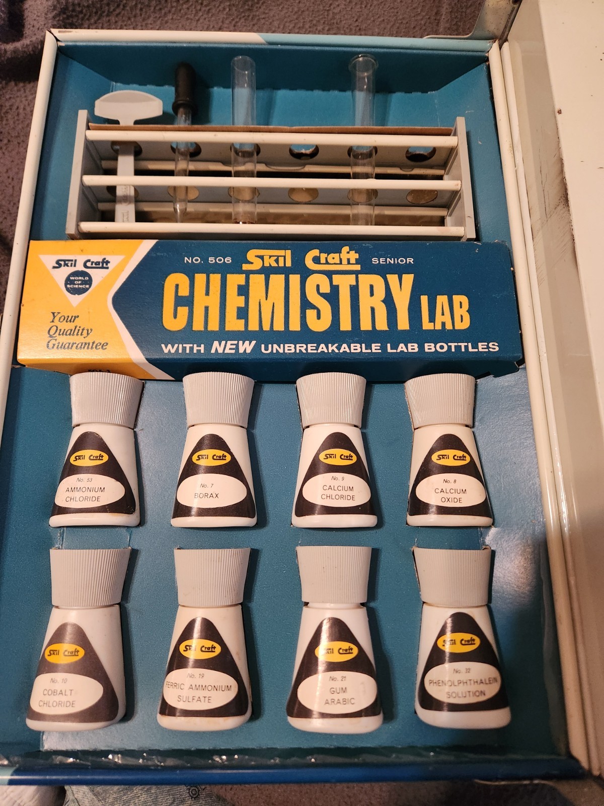 1960s Skil-Craft Chemistry Lab Set Nearly Complete Science Kit w/ Box Pyrex Tube