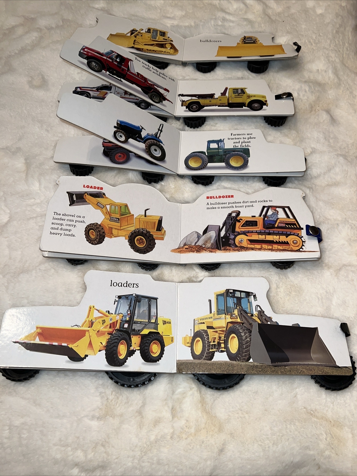 5 Baby Toddler Pre-school Truck-Shaped Board Books On Wheels Toy Trucks Stickers