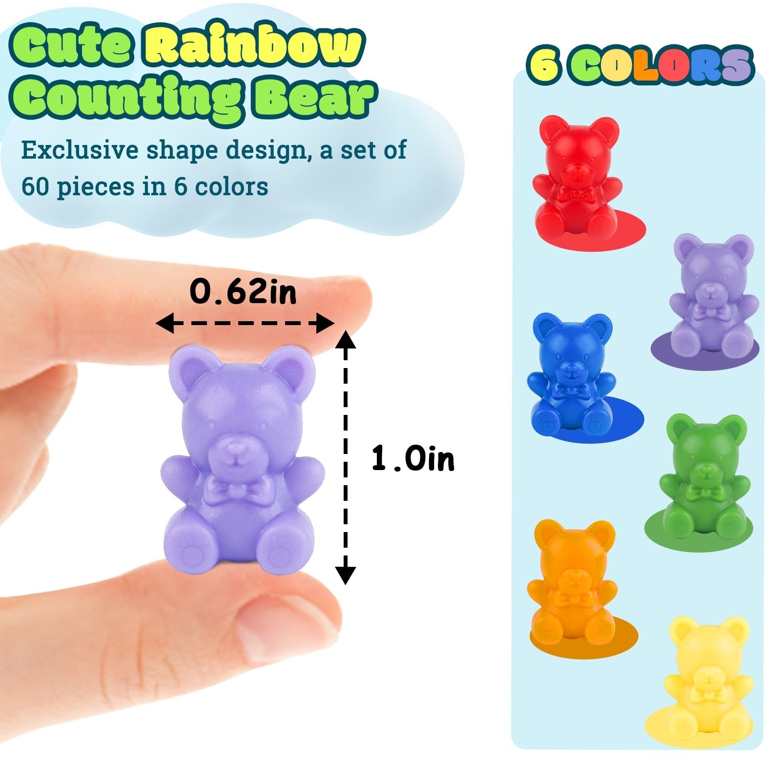XINHUIDALSQ Rainbow Counting Bears Set of 60, 6 Colors Sorting Teddy Plastic …
