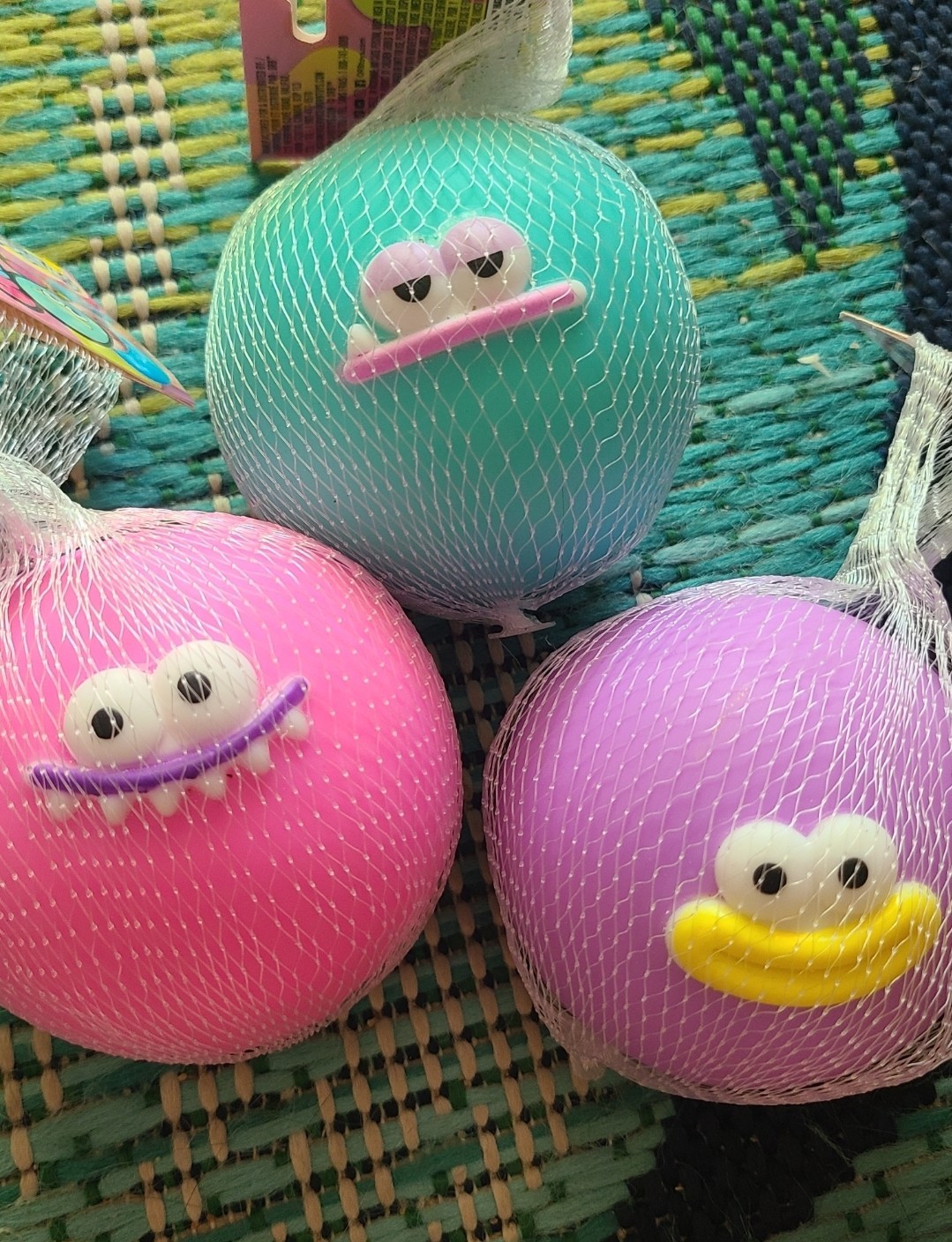 1-ORB Curiosities Funny Face Balls Tactile Squeeze Ball Toy Blue/Teal Ages 3-4