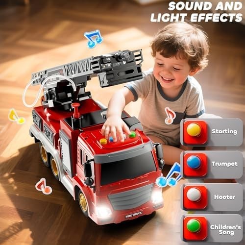 Fire Truck Toy for Kids 3 4 5 6 7 8 Years Old – Fire Trucks Playset with Rotatin