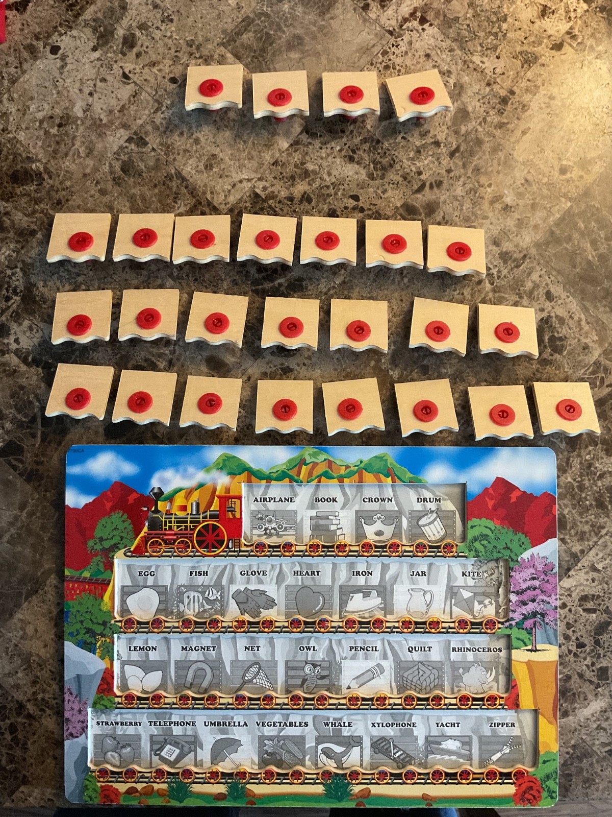 Lot of 4 Educational Wooden Peg Puzzles: Numbers, Letters, Vehicles, & Animals