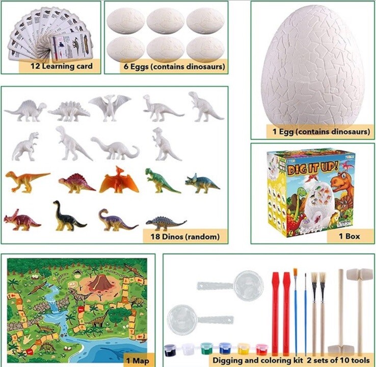 Dino Eggs Dig Kit, Dinosaur Eggs Excavation Science Kits Toys for Kids Age 3-8
