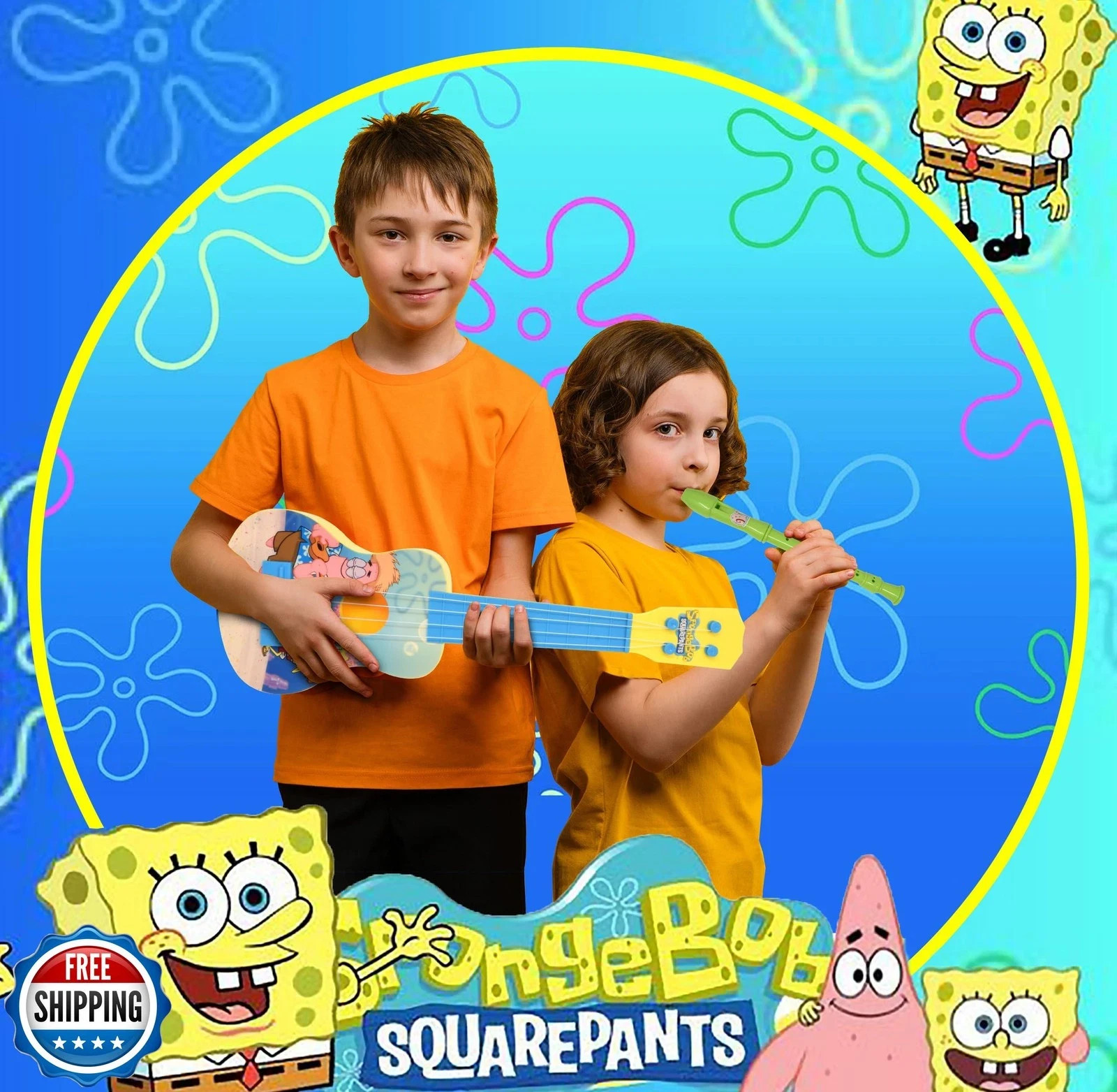 SpongeBob SquarePants 3 Piece Musical Band Toy Set for Kids Ukulele Flute Rec…