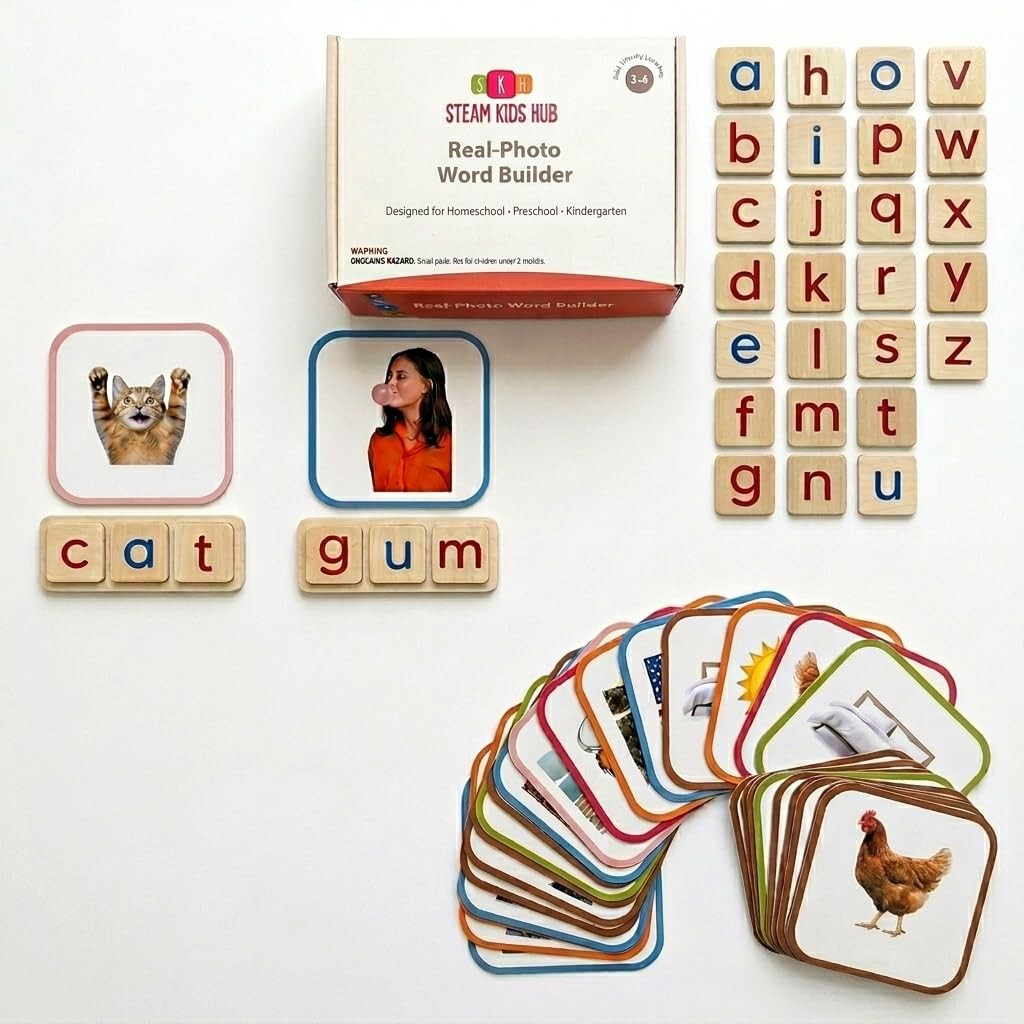 Montessori Wooden CVC Word Games for Kids, Phonics Reading and Spelling Learn…