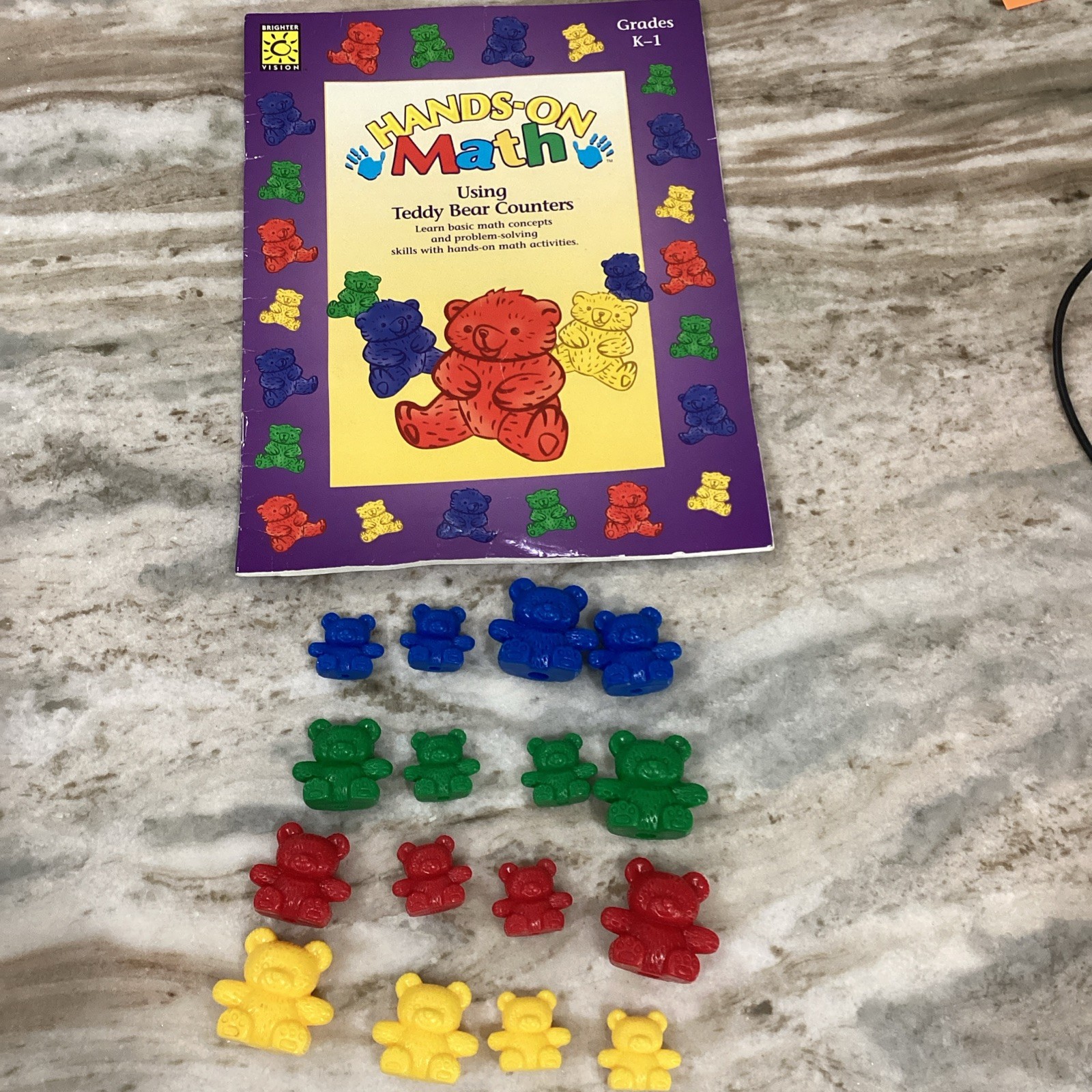 Teddy Bear Math Counters Educational Sorting Toy Hard Plastic 16 Bears & Book