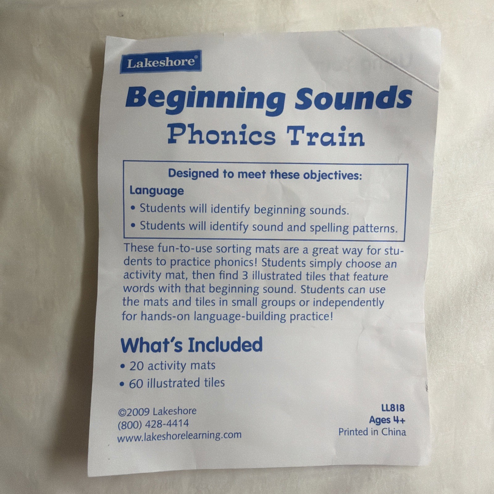 Lakeshore Learning Beginning Sounds Phonics Train Ages 4+