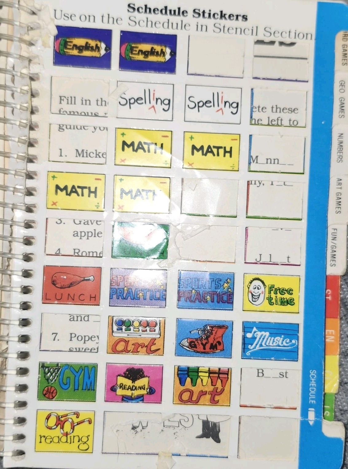 Vintage 1984 Spindex “Grade School Tools” Ages 6 & Up – Stickers Stencils Games