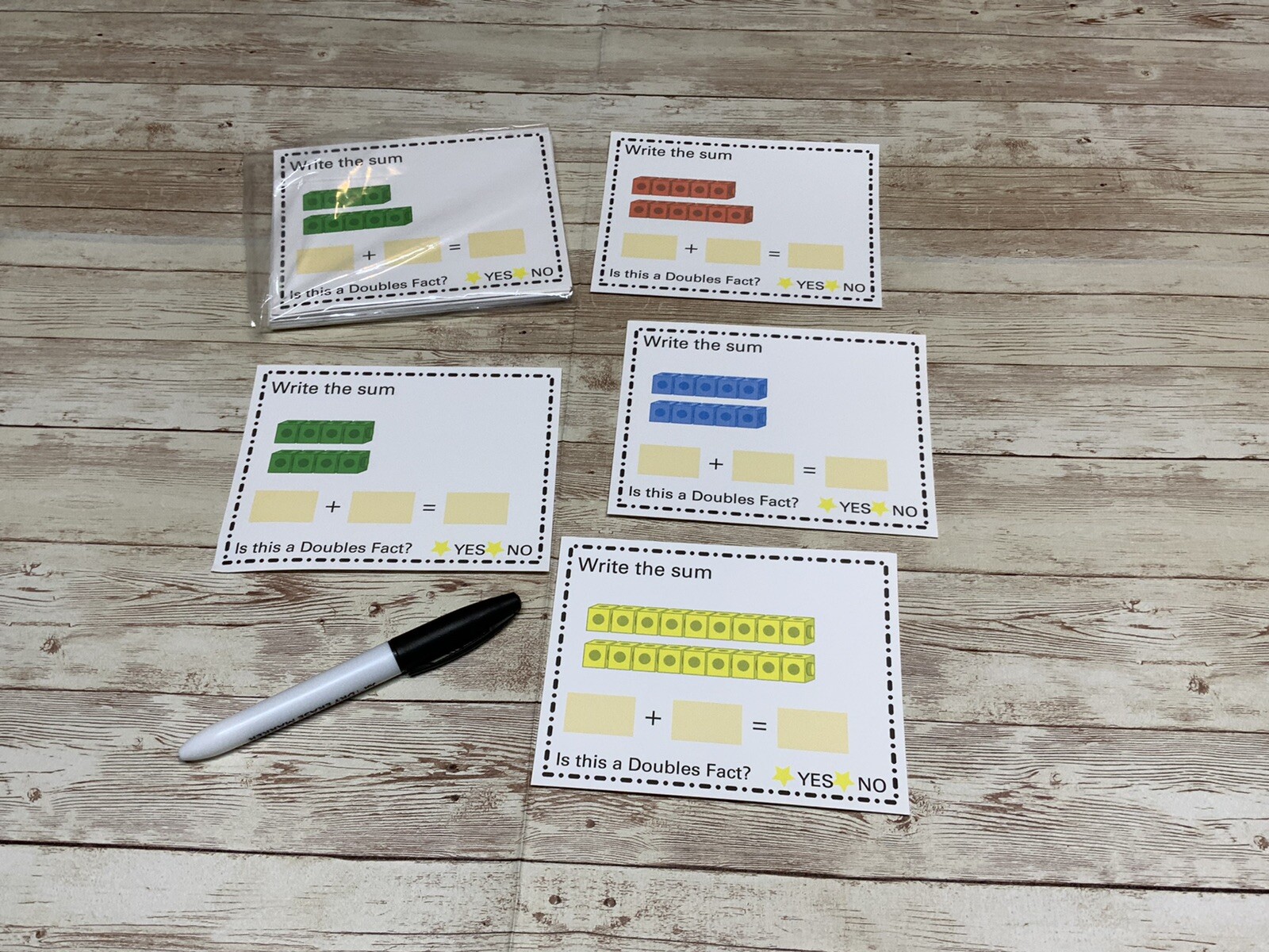 Doubles Facts Addition – Math Center – Dry Erase – 30 Laminated Activity Cards