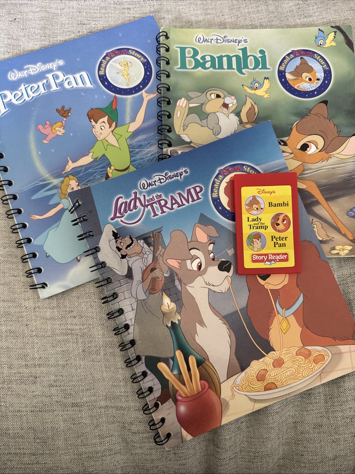 Story Reader 3 Book & Cartridge Disney Library Bambi Lady & Tramp Peter Pan