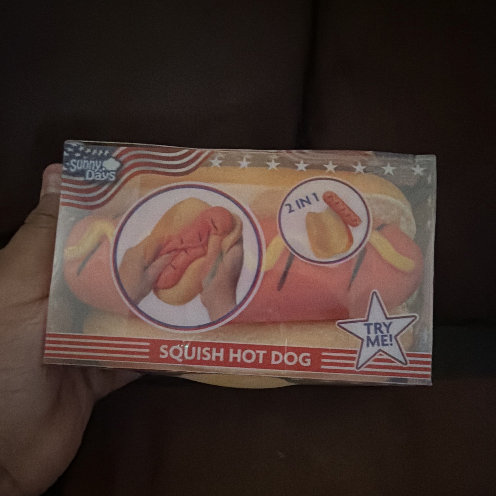 Sunny Days 2-in-1 Squish Hot Dog Tactile Squeeze Toy Red/Yellow Stretch Poke