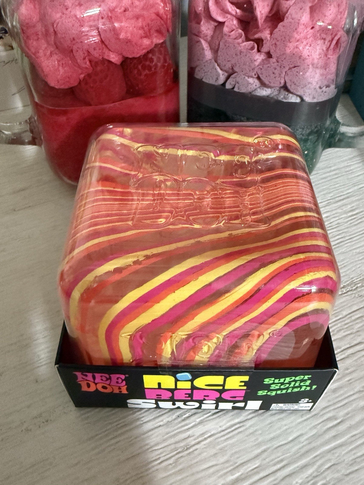 NeeDoh Nice Berg Swirl XL Giant Nee Doh Squishy Swirl Cube Orange Pink Yellow