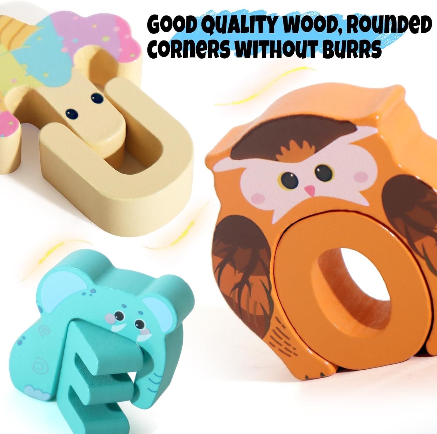52PC Matching Game, Wooden Alphabet Animal Puzzles ABC Peg Puzzles f/Age 3+ Kids