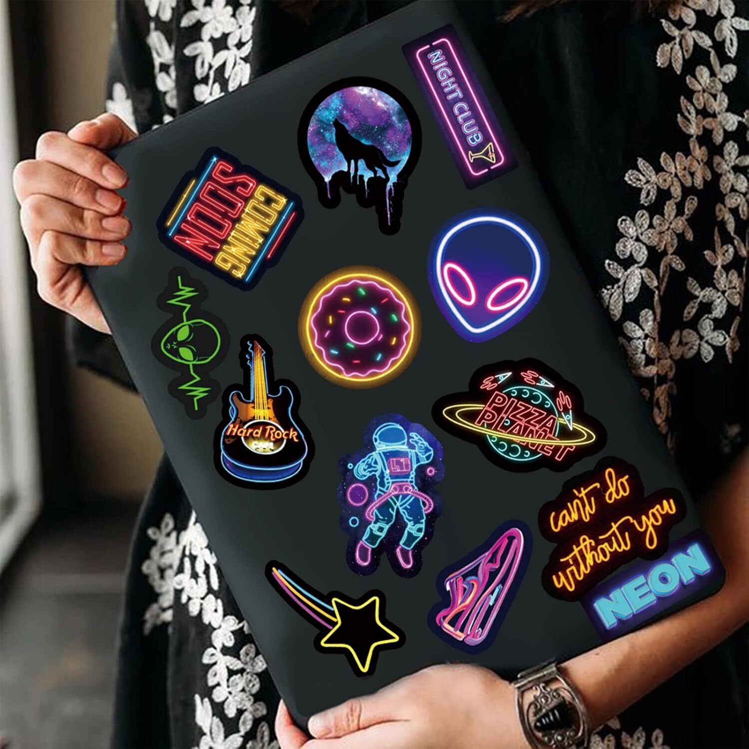 100Pcs Cool Neon Light Stickers for Kids Teens Adults, Trendy Graffiti