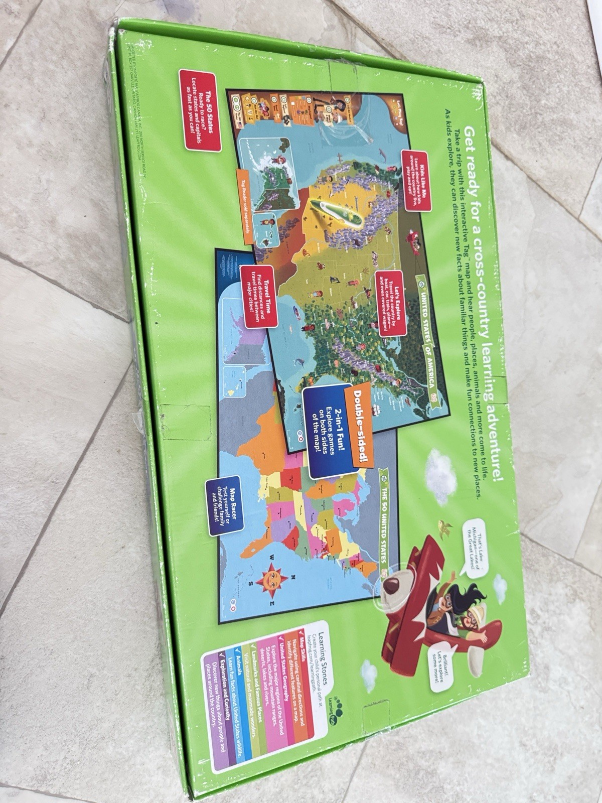 Leap Frog Tag Interactive United States Map 2-Sided Jumbo 35″ x 20″ Used