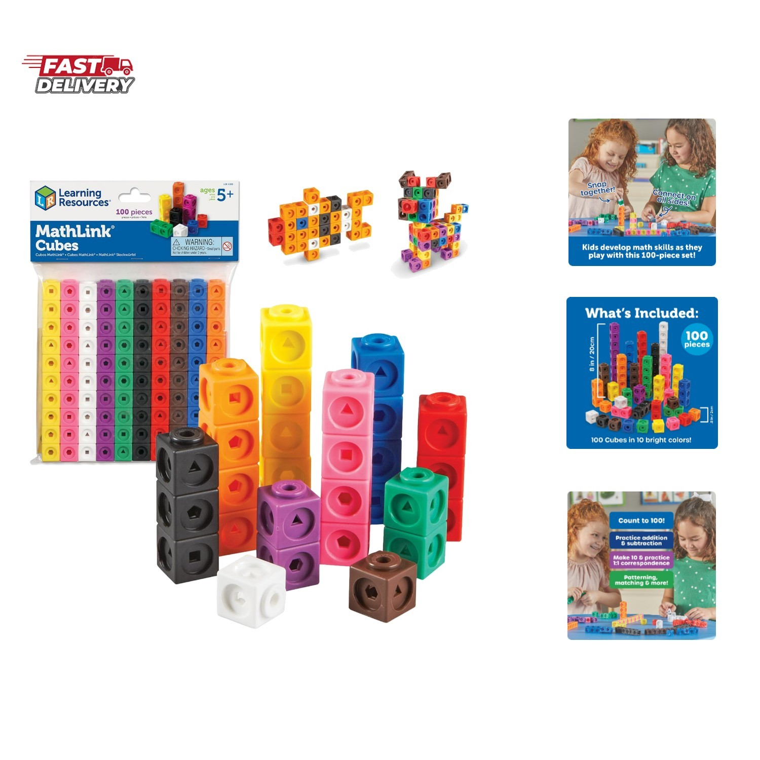 MathLink Cubes – Set of 100 Cubes, Ages 5+ Kindergarten, STEM Activities, Mat…