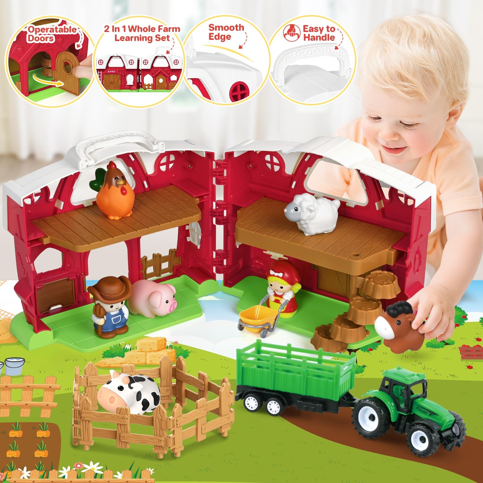 Toys for 1 2 3 Years Old Boys and Girls, Farm Animals Big Barn Toy, Farm Anim…