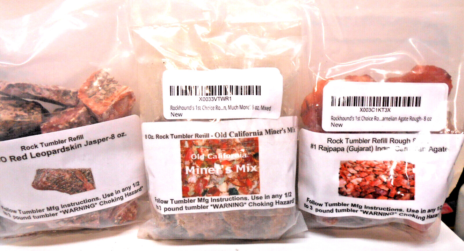 Rock Tumbler Gem Refill Rock/Gem Rough (5) Different 4-8oz Bags near 2 lbs total