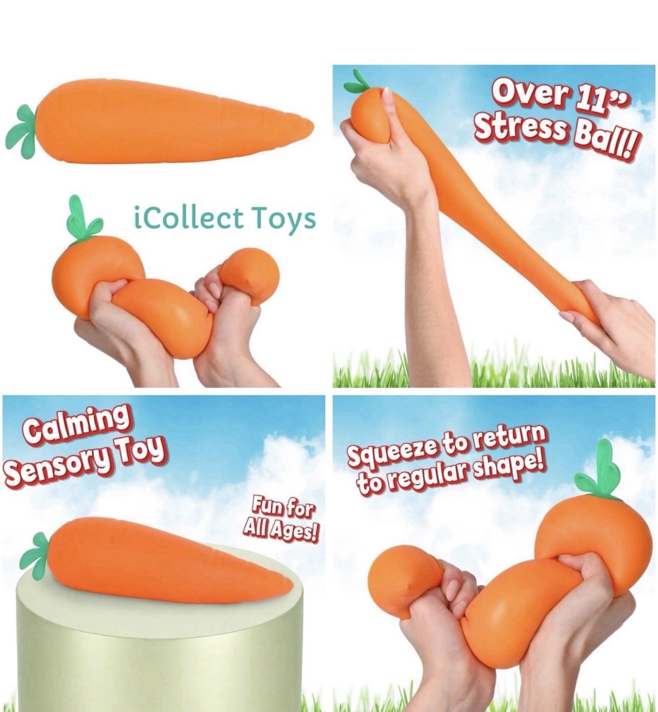 Squishy Carrot Orange Squishy Toy Stress Relief Sensory Fun. Toy Mendous (each)