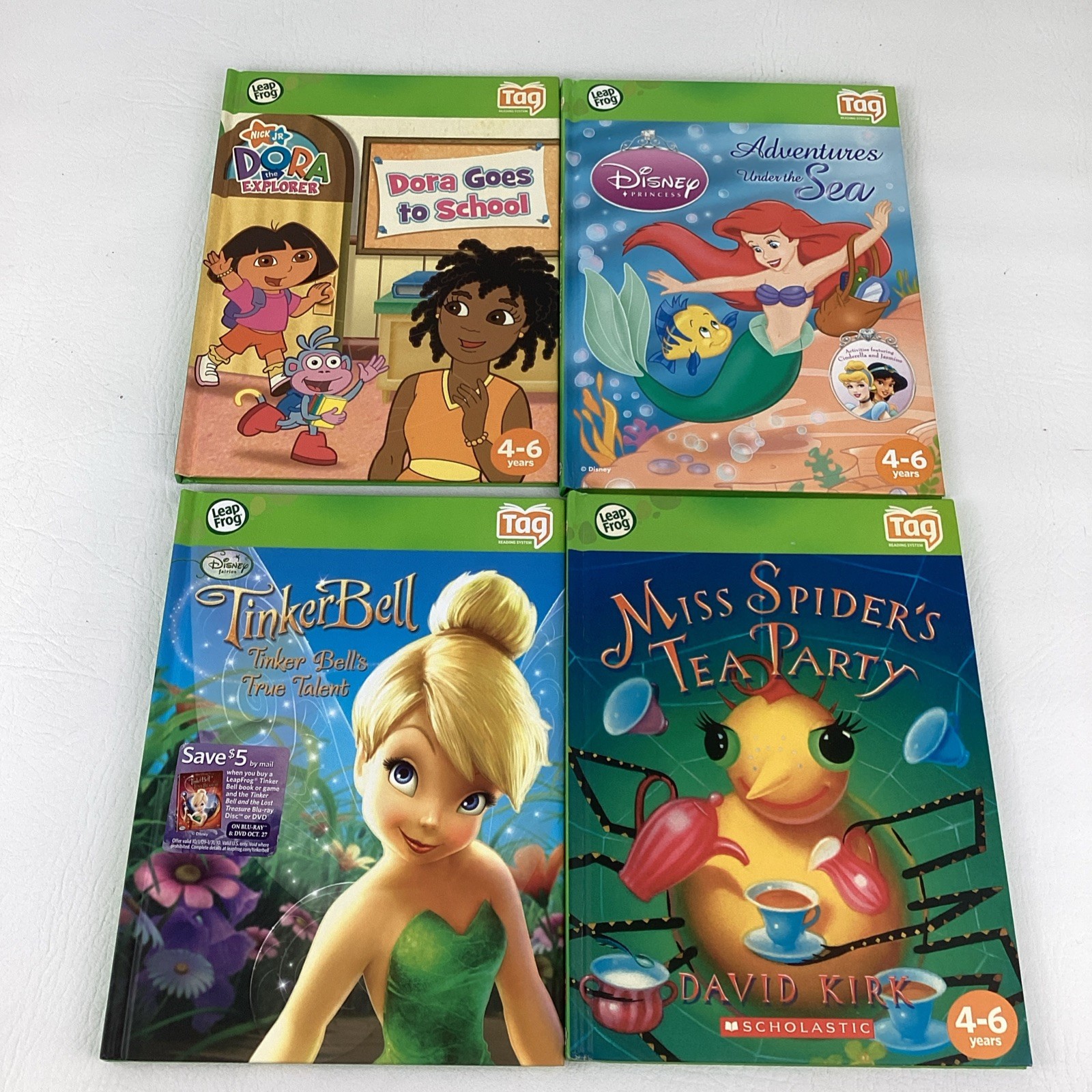 Leap Frog Tag Reader Pen Scholastic Books Carry Case Miss Spider Ariel Dora Tink