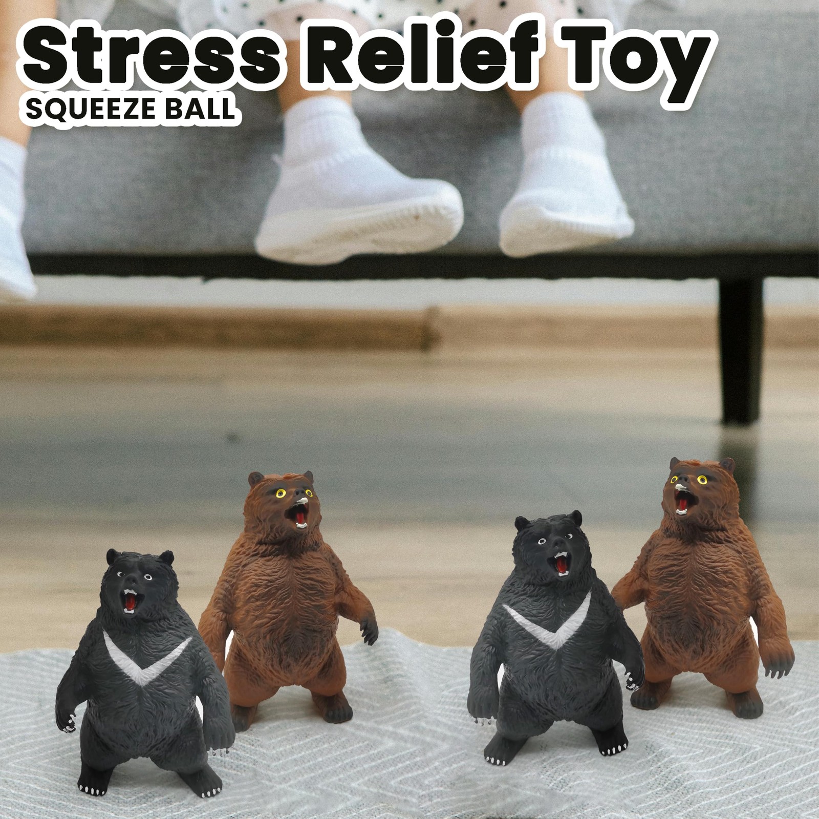 ZTATU Black Bear Stress Balls for Adults (1PCS) Squishy Toys Small to Medium