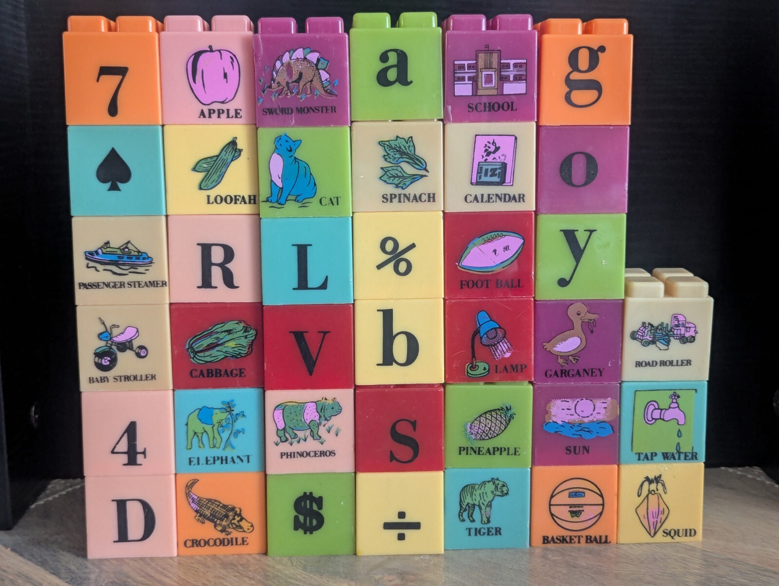 VTG ABC Learning Center Stackable Blocks Of Letters, Pictures, Numbers & Animals