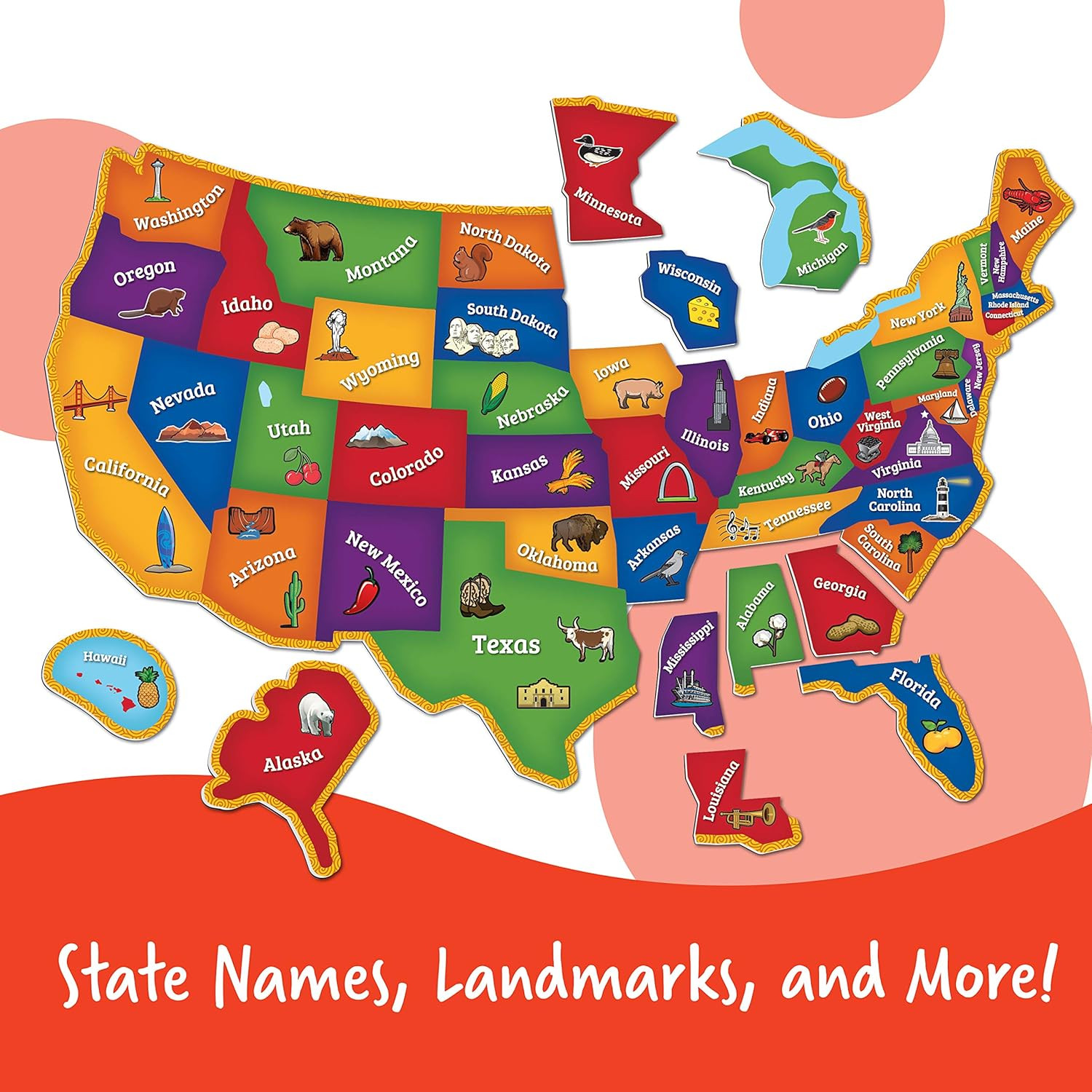 Magnetic U.S. Map Puzzle – Educational Map of the United States of America, Geog